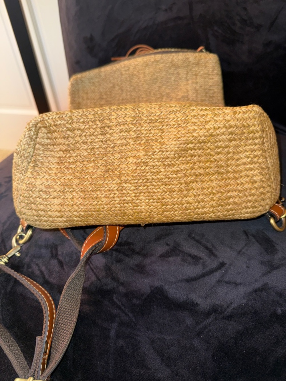 Patricia Nash Woven Straw Converter Backpack to Crossbody Bag Leather Trim - Picture 12 of 15